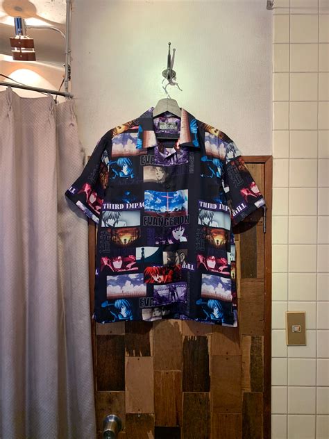“EVANGELION” 「エヴァンゲリオン」black base animation pattern S/S open-collar ...