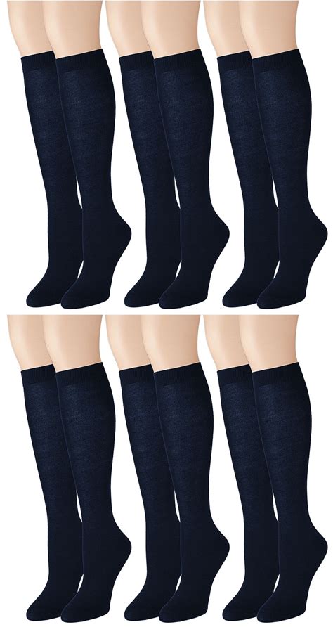 Falari 6 Pairs Women's Knee High Trouser Socks, Navy, Size 9-11, 80% ...
