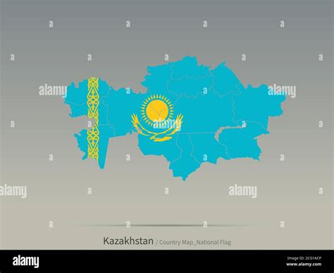 Kazakhstan Flag Isolated on Map. Central asian countries map and flag ...