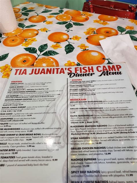 Menu at Tia Juanita’s Fish Camp restaurant, Orange