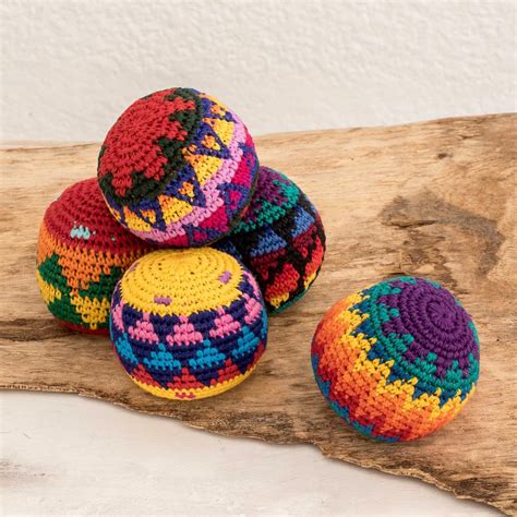 Crocheted Cotton Hacky Sacks (Set of 5) - Freestyle | NOVICA