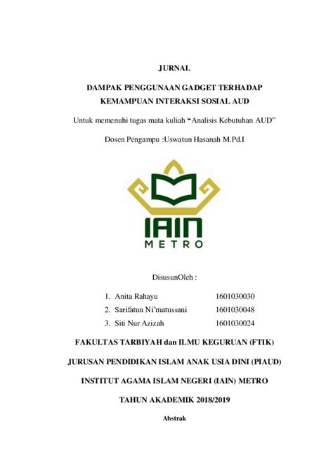 (DOC) JURNAL Pengaruh Gadget Terhadap Pembelajaran Anak | Siti Nur ...