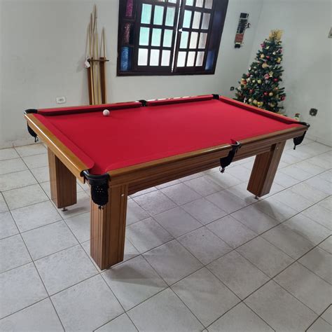 Mesa de Bilhar Diver Madeira Maciça Cor Imbuia Tecido Vermelho 2,20 x 1,20 - Comprar Mesa de ...