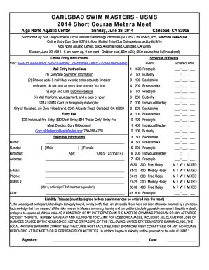 Fillable Online MEET - San Diego-Imperial (SI) Masters Swimming Home ...