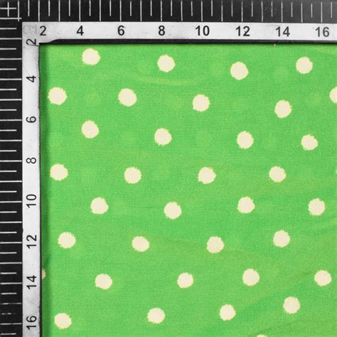 Parakeet Green And Cream Polka Dots Pattern Digital Print Crepe Satin ...