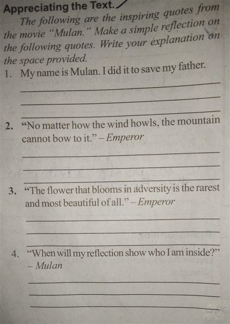 The following are the inspiring quotes from the movie "Mulan". Make a ...