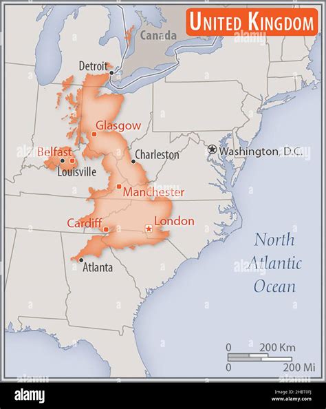 Map of United Kingdom. Comparison of the areas of two countries. The area of the United Kingdom ...
