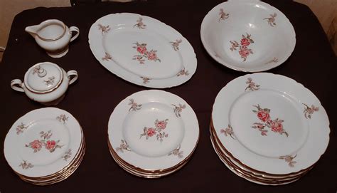 Fine Bohemian China Made in Czechoslovakia pink Rose Pattern Dinnerware ...