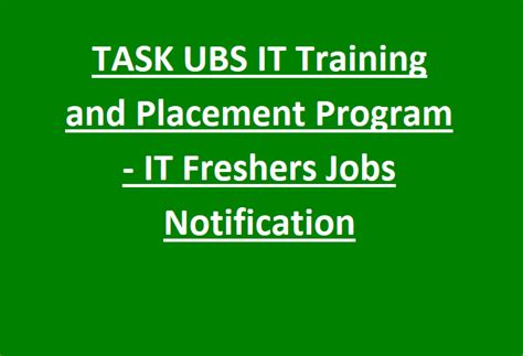 TASK UBS IT Training and Placement Program - IT Freshers Jobs Notification