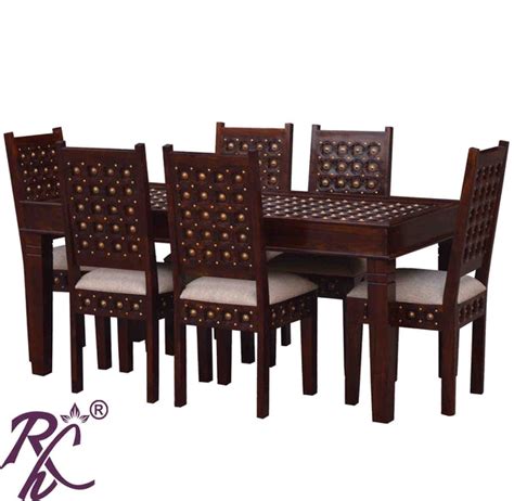 Solid Wooden Wood Bakhra Dining Set ( 6 Seater ) Set - RAJ HANDICRAFT