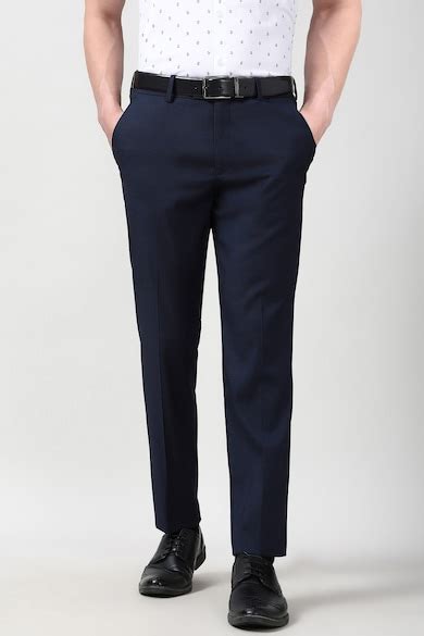 Buy Men Navy Solid Formal Trousers Online - 40001042 | Peter England
