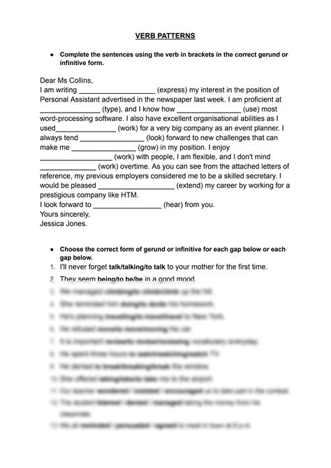 Verb Patterns Exercises 的图像结果
