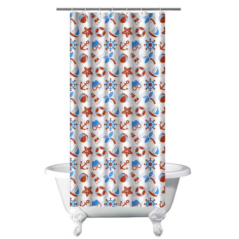 Sea Seaside Nautical Shower Curtain with Anchor, Boat, Coastal Marine ...