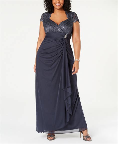 B&A by Betsy & Adam Plus Size Sequined-Lace Ruched Gown - Macy's | Mother of groom dresses ...