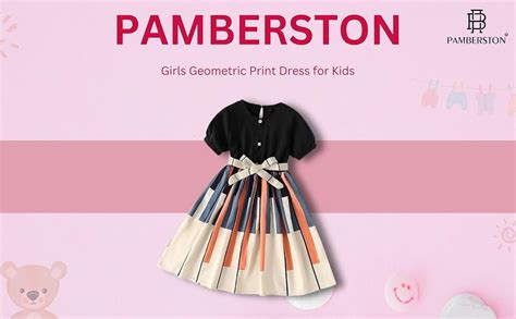 PAMBERSTON Girls Geometric Print Dress for Kids, Fit and Flare, Round ...