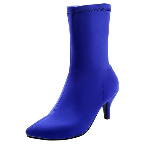 Buy Caradise Womens Mid Calf Boot Pointed Sock Kitten Heel Ankle Boots ...