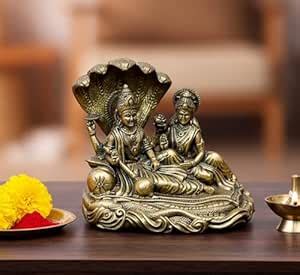 Buy ESPLANADE Brass Vishnu Murti Resting on Sheshnag with Lakshmi Maa ...