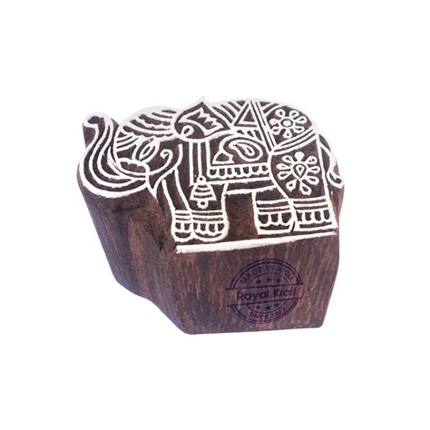 Classy Elephant Animal Pattern Wooden Block Stamp - DIY Henna Fabric ...
