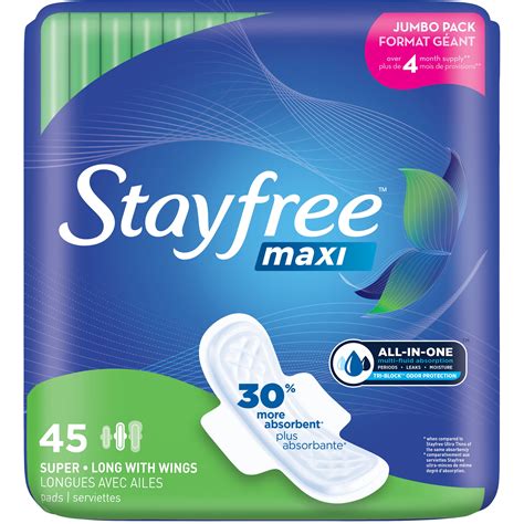 Stayfree Maxi Long Pads with Wings, Unscented, Super, 45 Ct HSA/FSA ...