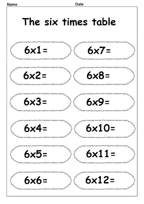 Image result for Multiplication 6 Facts Worksheet