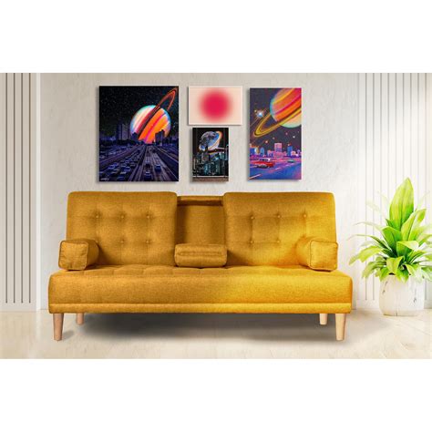 Sofá Cama de Lino Mostaza Modelo Queen Makora Con Portavasos | Bodega Aurrera en línea