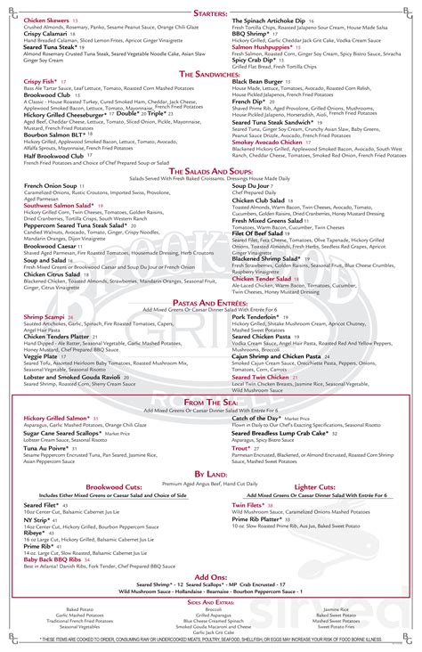 Menu for Brookwood Grill in Roswell, GA | Sirved