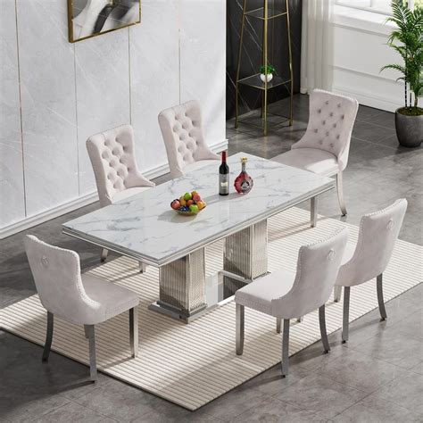 Elegant Dining Room Marble Table and Chairs for Timeless Elegance