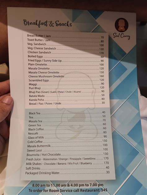 Menu at Soul Curry, Panjim, Panaji