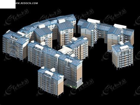 小区住宅楼房3d模型3dmax素材免费下载_红动中国
