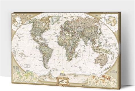 Buy Vintage World Map Canvas Wall Art, Beige Nautical Map Background ...
