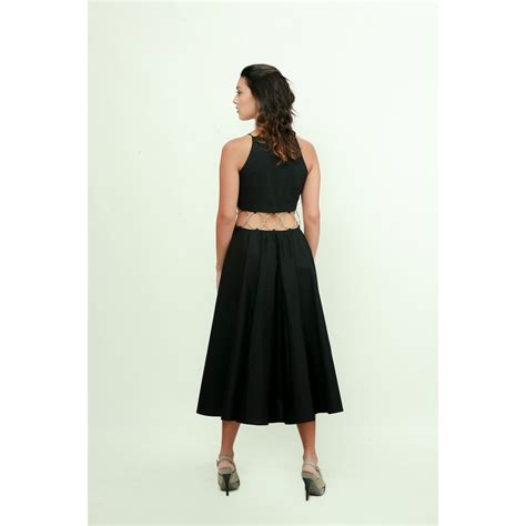 Black fit & flare midi dress features with ring detailing on the waist ...