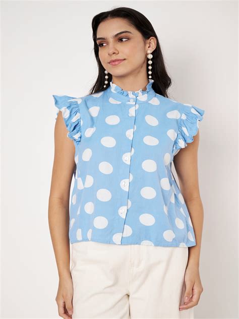 Women Top Blue Polka Dote - Women Tops Online-Stylish & Trendy Tops for ...