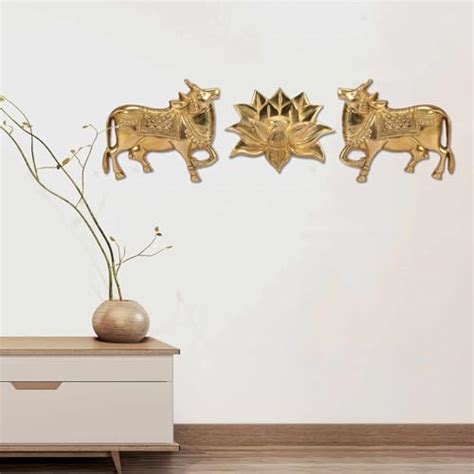 Buy ARTVARKO Brass Kamdhenu Cow Pair Wall Hanging Vastu Gau MATA Idol ...