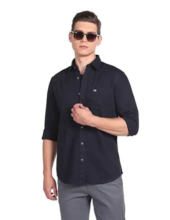 Arrow Men's Solid Slim Fit Shirt (ASADOSH02309_Dark Blue 44) : Amazon ...