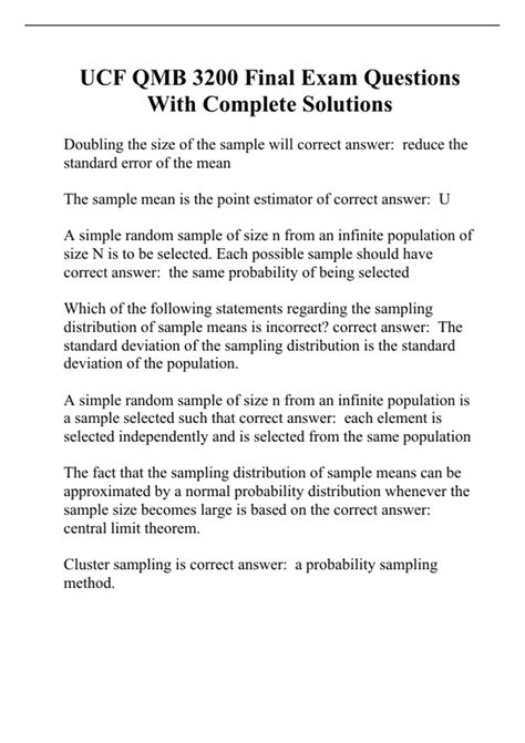 UCF QMB 3200 Final Exam Questions With Complete Solutions - QMB 3200 ...