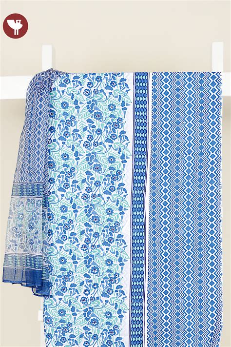 Cambric Cotton Dress Material With Kota Doria Dupatta in Floral Block