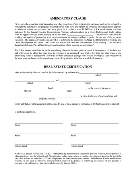 Amendatory Clause Real Estate Certification Form - Fill Online ...