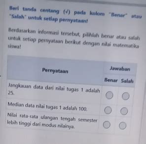 Solved: Beri tanda centang (√) pada kolom "Benar" atau "Salah" untuk ...