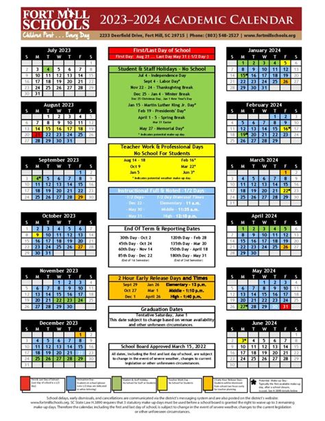 Fort Mill School District Calendar 2023-2024 in PDF