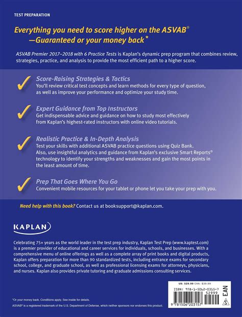 ASVAB Premier 2017-2018 with 6 Practice Tests | Book by Kaplan, Kaplan ...