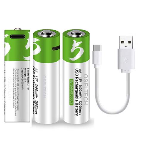 OSELTECH Rechargeable AA Batteries 1.5V 2600mWh USB Lithium ion ...