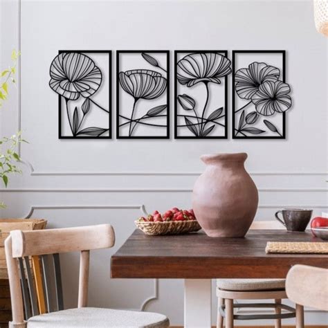 Flowers 4 Panel laser cut metal wall art – Rangdedecor