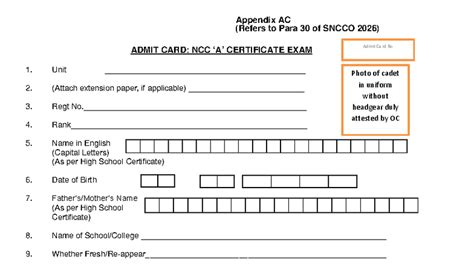 Admit Card 'A' 2025-26 - NCC Certificate Exam Details - Studocu