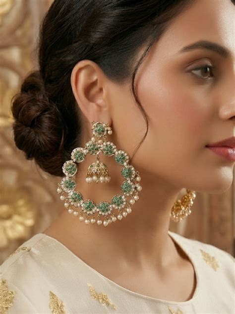Gold Plated Handcrafted Brass Hoop Polki Earrings