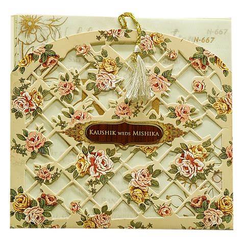 Buy Cream Beige Tracing Sheet Wedding Card |40000+ Happy Customers ...