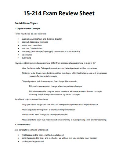 FREE 20+ Review Sheet Samples in PDF | MS Word