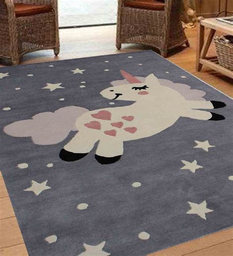 Buy Grey Character Wool 6 x 4 Feet Anti Slip Kids Floor Mat by Tufts ...