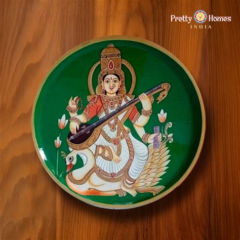 Saraswati Wall Plate 12in – Wooden Art | Pretty Homes India