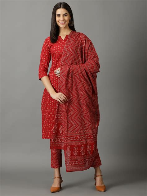 Maroon Cotton Straight Kurta With Trouser & Dupatta – divinationclothing