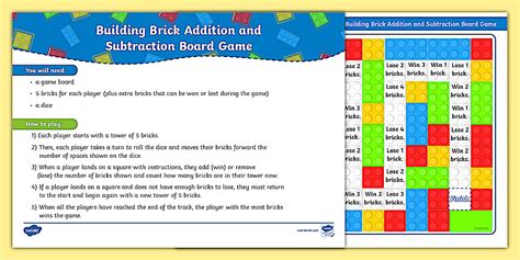 Building Brick Addition and Subtraction Board Game
